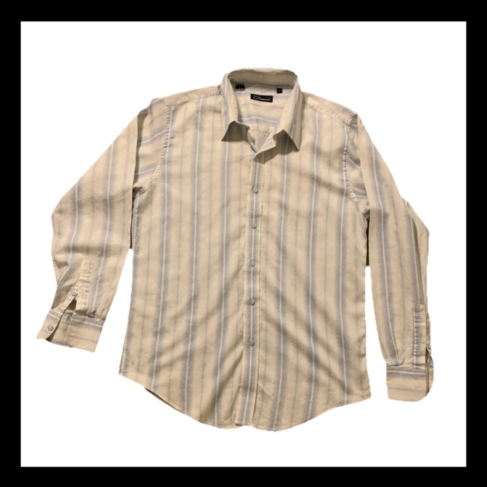 7 Diamonds Men's Striped White and Light Blue Shirt Size Large